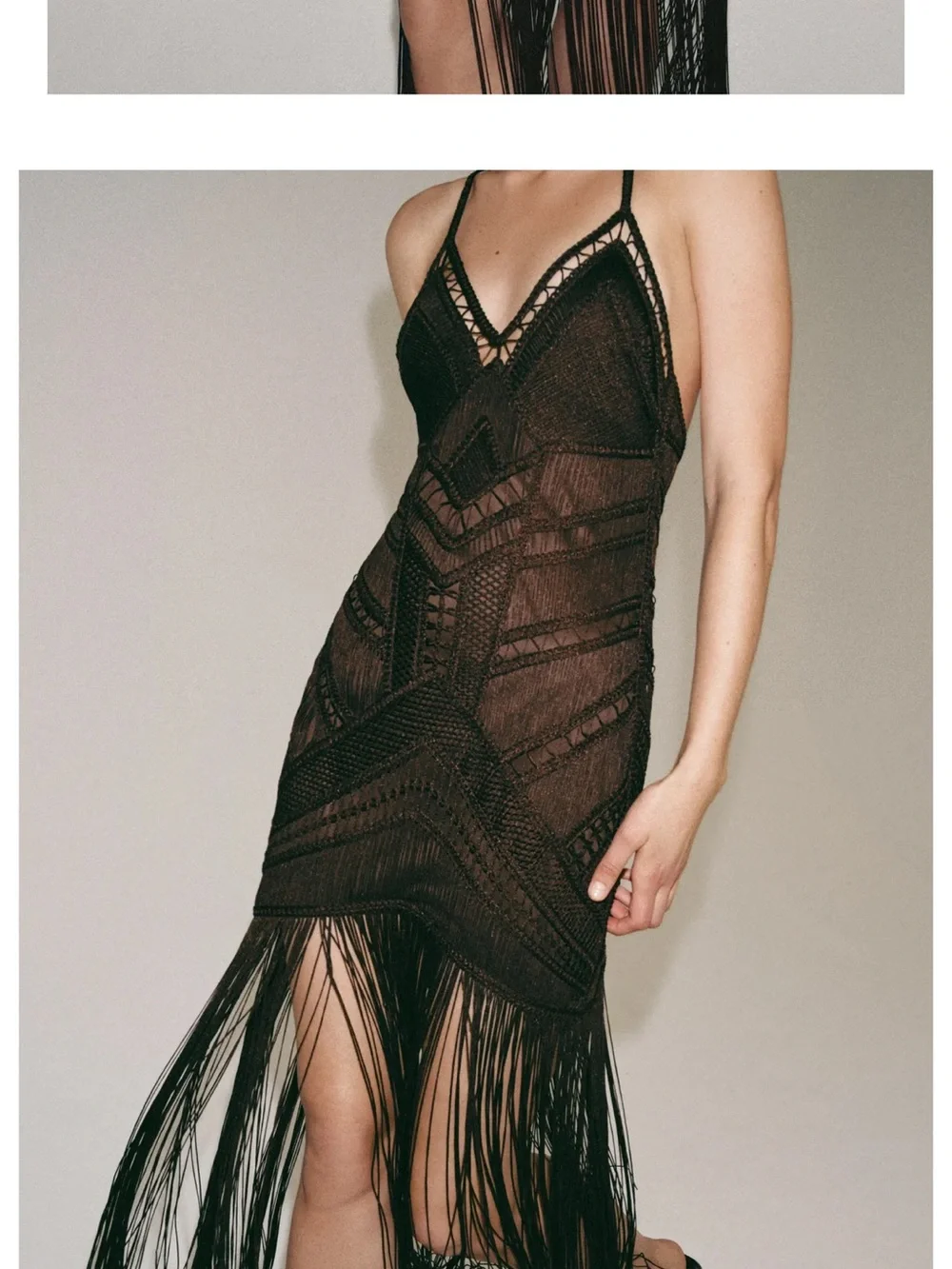 Zara NWT formal wedding guest dress crochet texture brown Fringe Maxi Dress - Picture 7 of 12